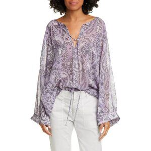Nili Lotan "Acadia" Silk Paisley Blouse in Purple, size Large ** AS IS **
